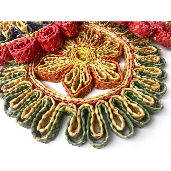 4 Vintage Woven Straw Trivets Multicolor Rattan Braided Rafia Hot Pads Hot Dish - Picture 2 of 5